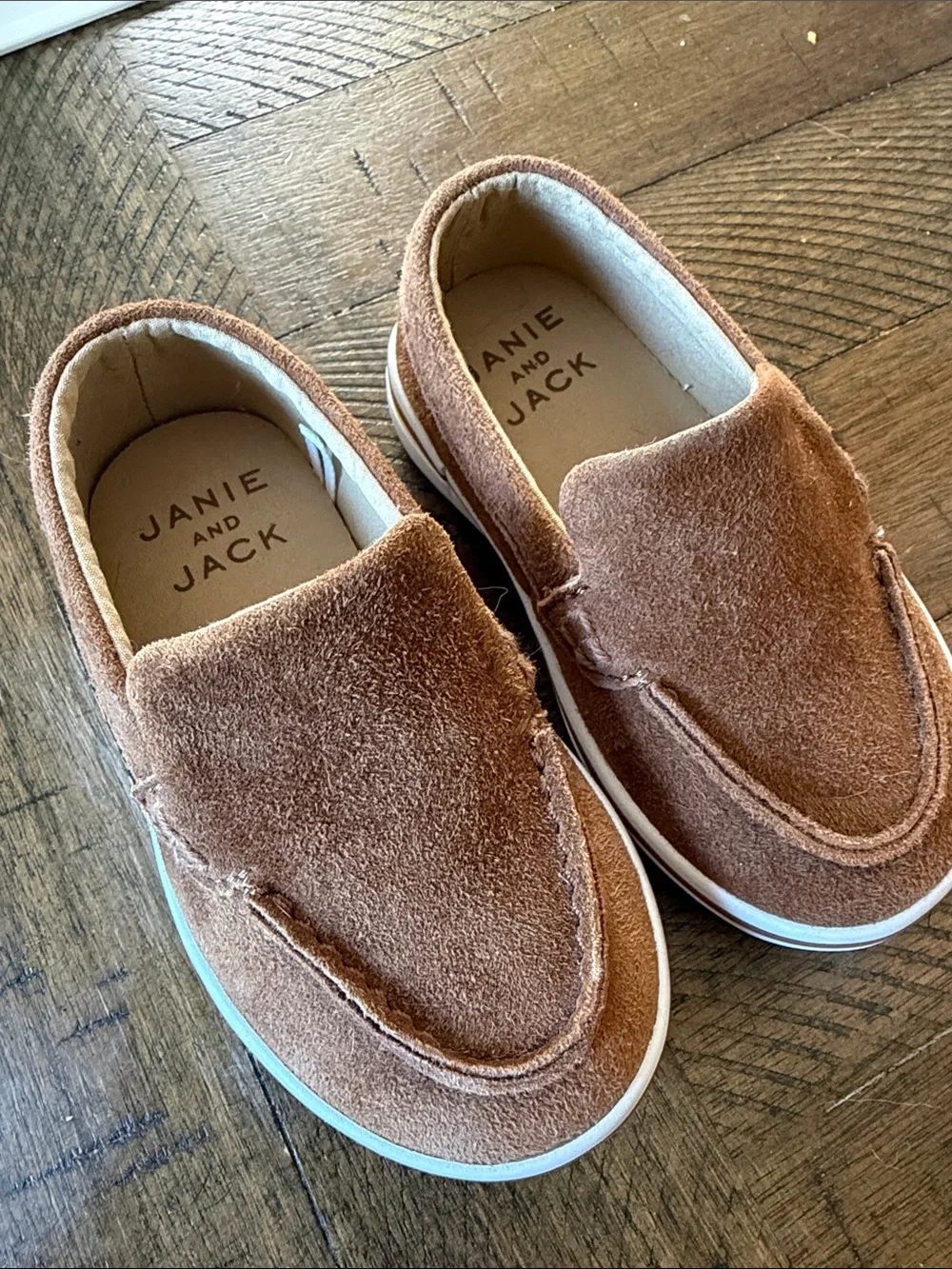 Janie and Jack Toddler Suede Moccasin Slip-Ons in Warm Brown